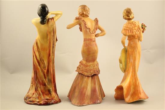 Three Wade Art Deco cellulose glazed figures of Helga, Cherry and Grace, 1930s, 24.5 - 25.5cm